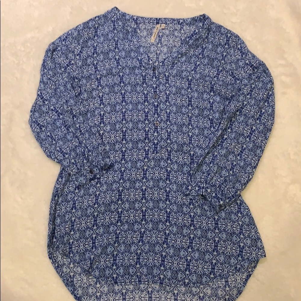 Blue and White Blouse